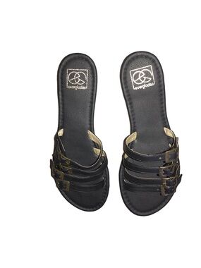 Lavin+Globe Black Slide Sandals with Gold Buckles